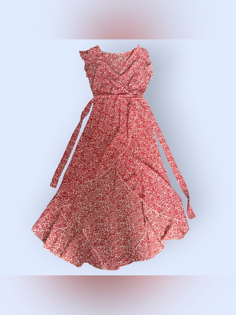 Grecrelle Floral High Low Dress with Tie Waist